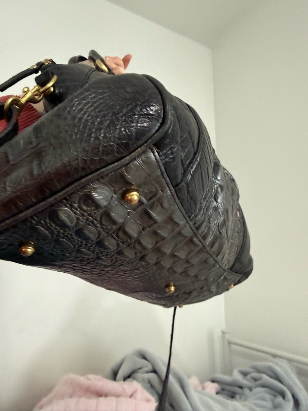 Brahmin Vintage Louise Rose Twilight Black with silver ombré leather satchel - Picture 8 of 10